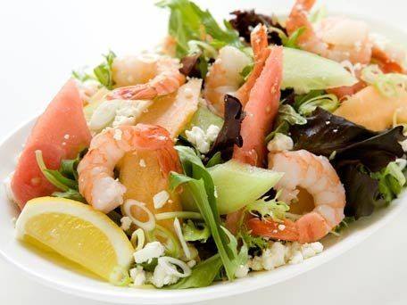 سلطة الجمبري بالباذنجان والفاصوليا ‎‎