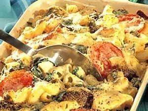 مكرونة بالدجاج والسبانخ‎‎