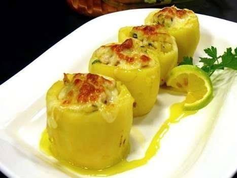 بطاطس محشية بالدجاج والجبن في الفرن ‎‎