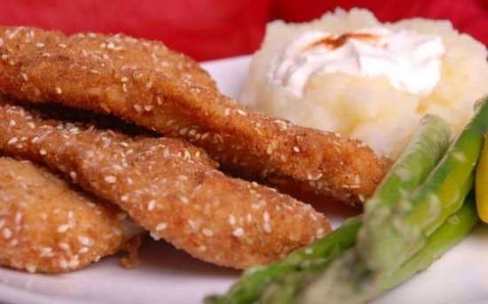 طريقة عمل شرائح الدجاج بالسمسم‎‎