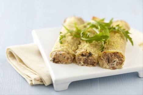 الكانيلوني بالجبن وكفتة الدجاج‎‎