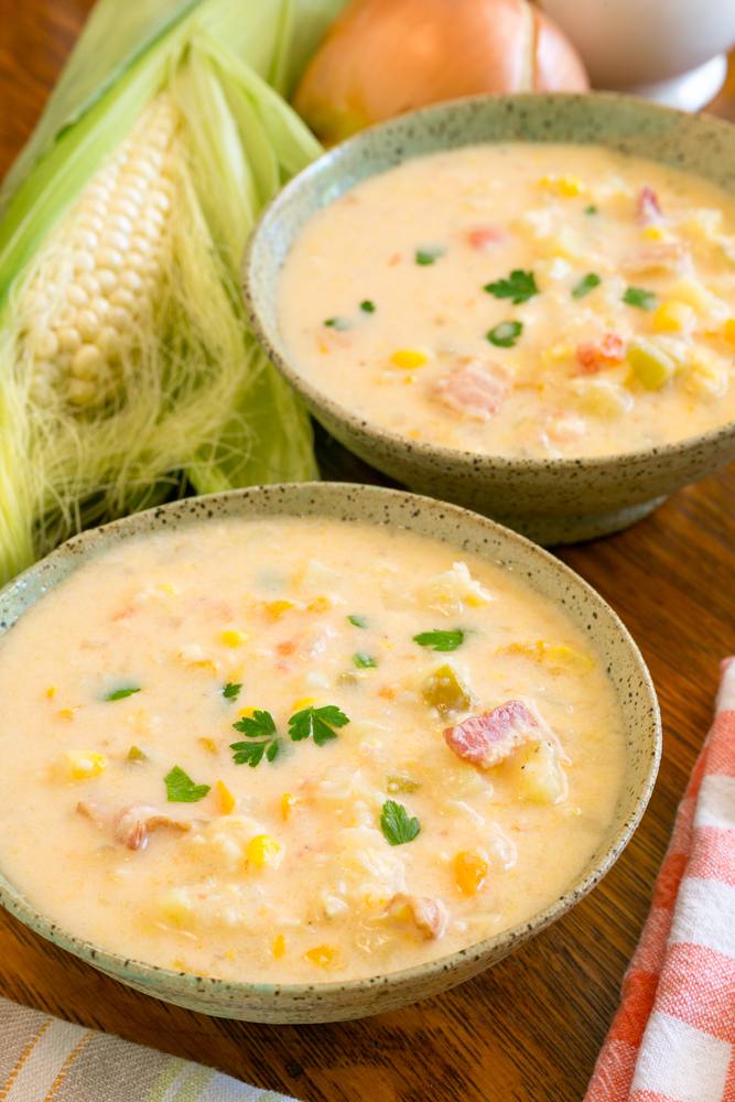 طريقة عمل حساء الذرة والبطاطس مع ذرة شطة‎‎